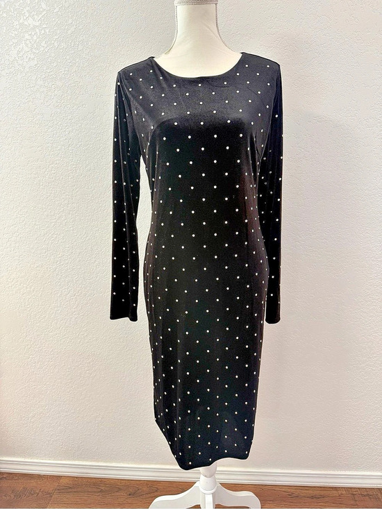 Jennifer Lopez Dresses & Skirts - Jennifer Lopez M Black Velvet Rhinestone Sheath Midi Dress Lined Stretch